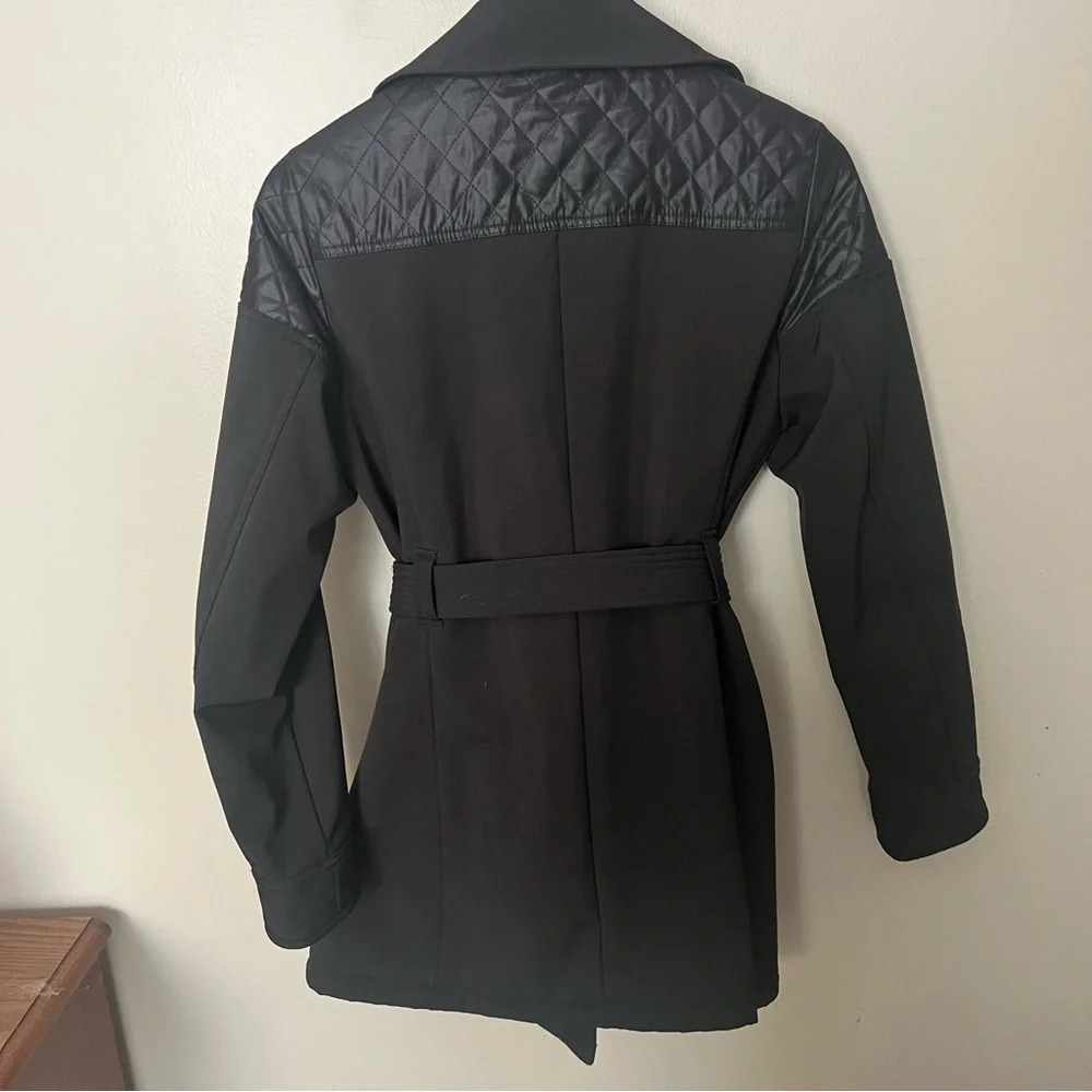 MICHAEL Michael Kors Black lined winter Trench Coat with Gold Accents - Picture 5 of 12